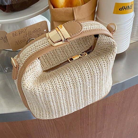 White Glamorous Women's Mini Handbag With Lock Button - Picture 1 of 10